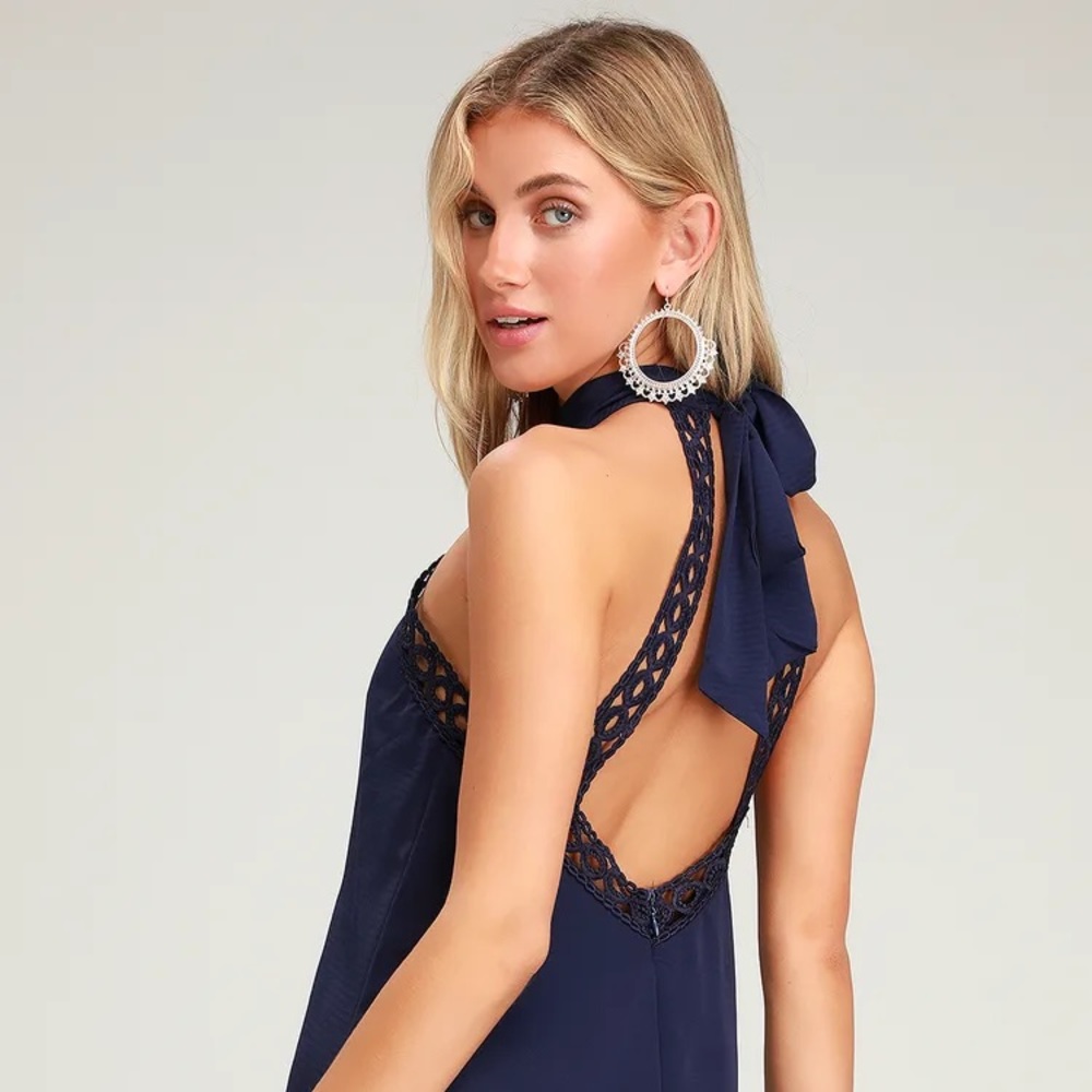 Lulu’s navy lace halter dress